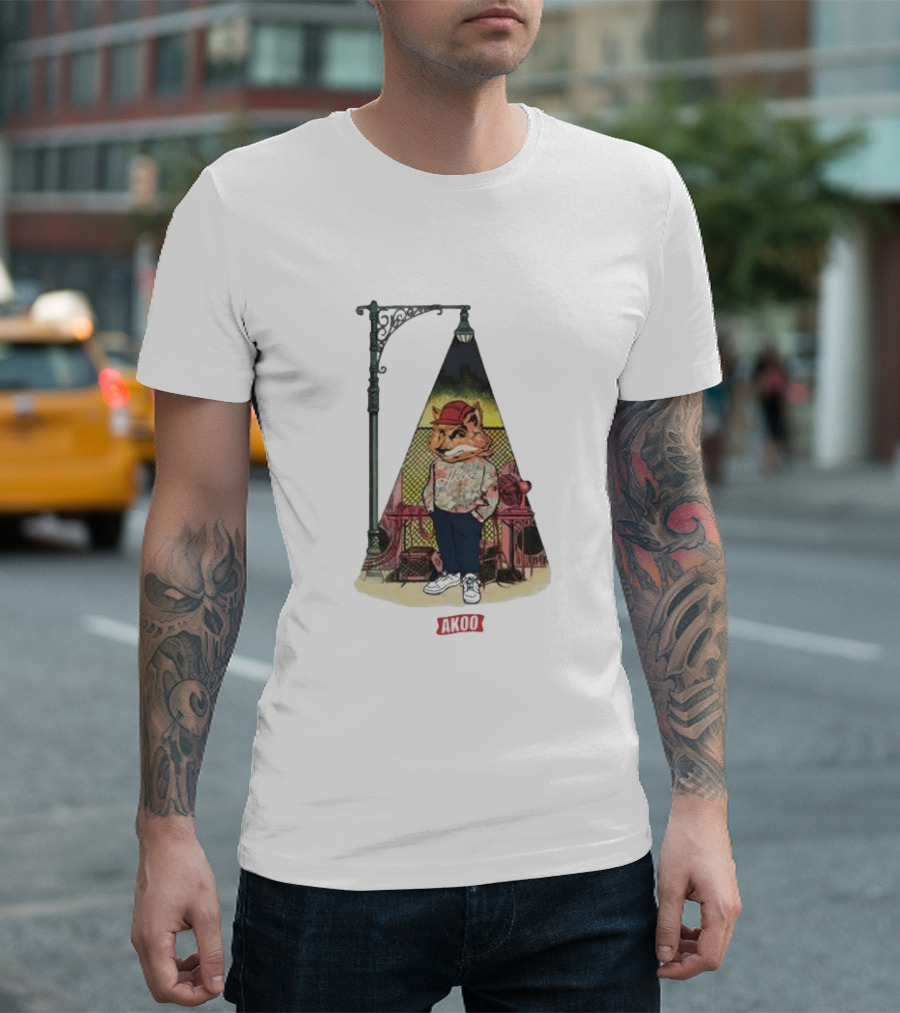 Block Party SS Akoo Streetwear Fox Character Under Lamp Post T-Shirt