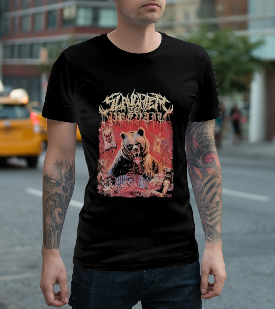 Slaughter to Prevail Bear with Blood-Soaked Banner Background T-Shirt