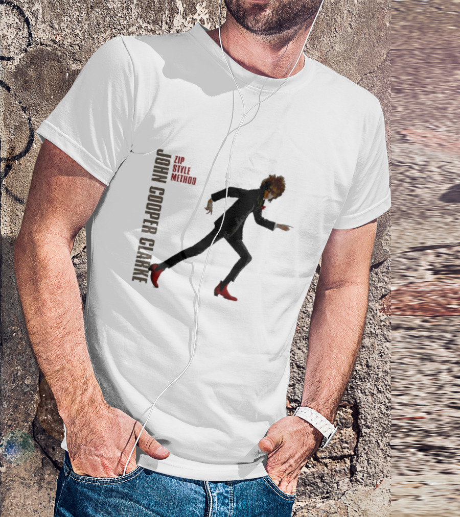 John Cooper Clarke Zip Style Method Dynamic Pose In Red Boots T-Shirt