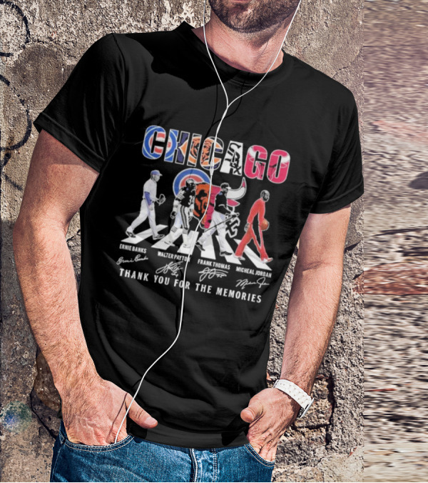 Chicago Cubs Bears Bulls Ernie Banks Walter Payton Frank Thomas Michael Jordan Thank You For The Memories T-Shirt