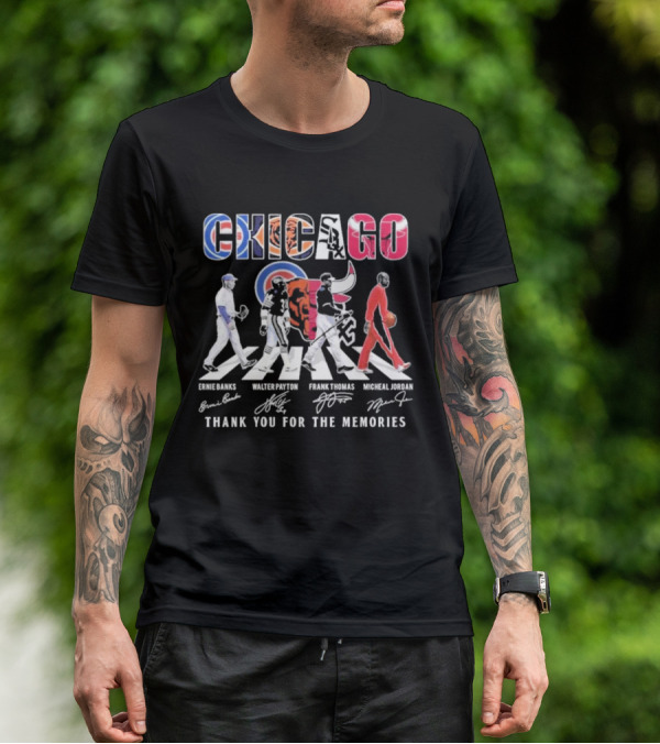 Chicago Cubs Bears Bulls Ernie Banks Walter Payton Frank Thomas Michael Jordan Thank You For The Memories T-Shirt
