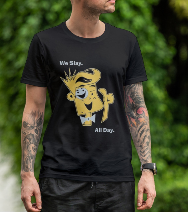 We Slay All Day Fgteev Shiny Yellow Character With Smile And Bow Tie T-Shirt