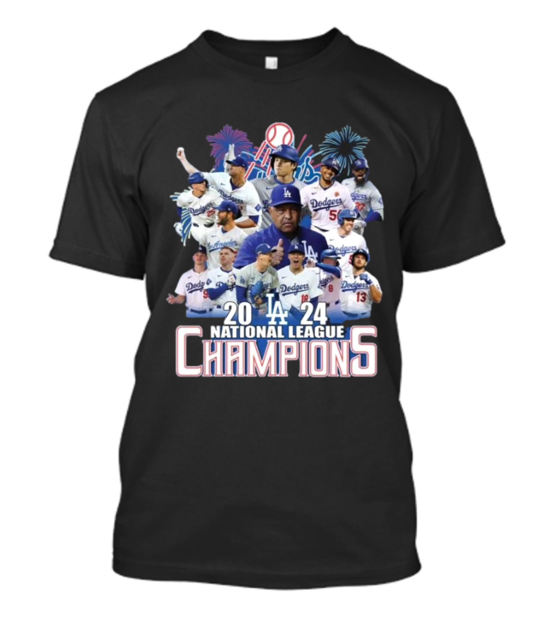 Los Angeles Dodgers 2024 National League Champions Fireworks T-Shirt