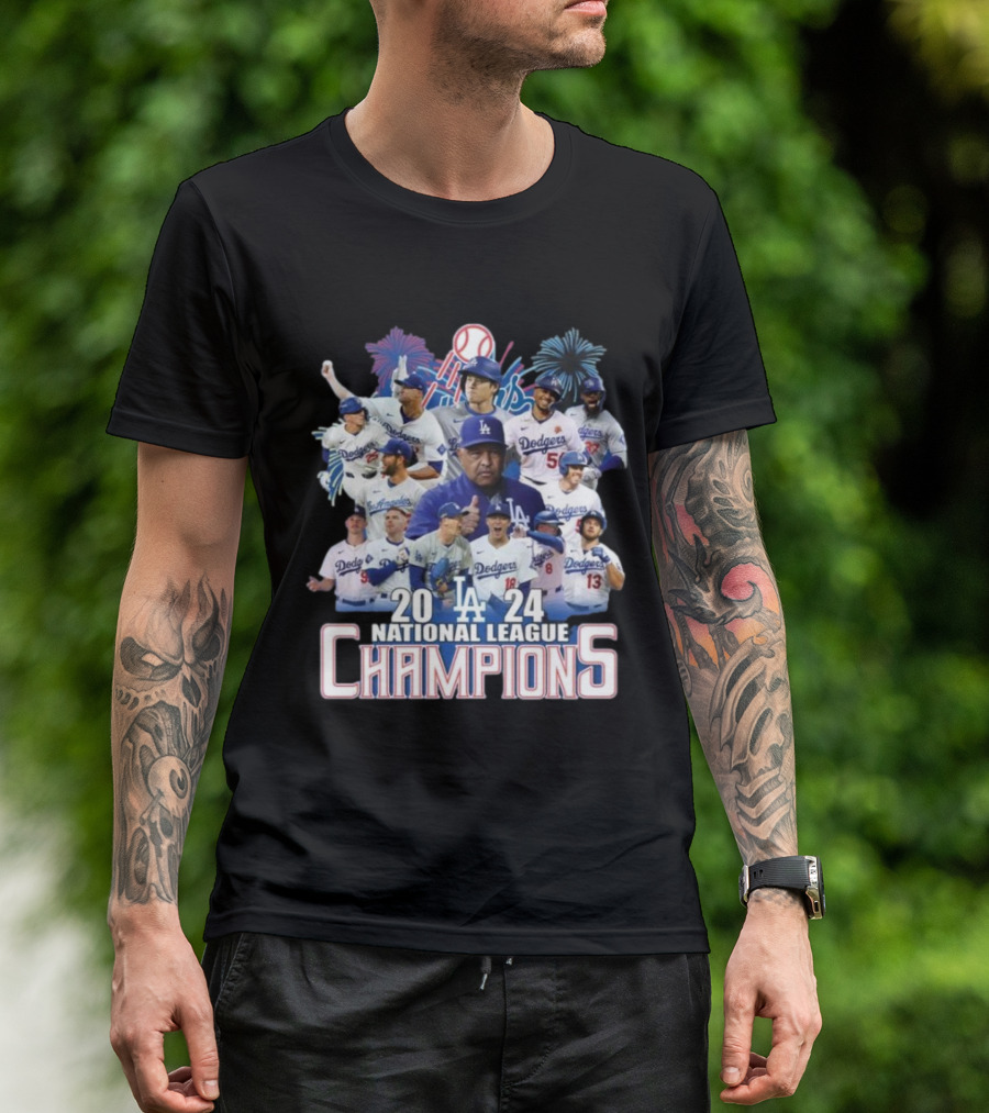 Los Angeles Dodgers 2024 National League Champions Fireworks T-Shirt