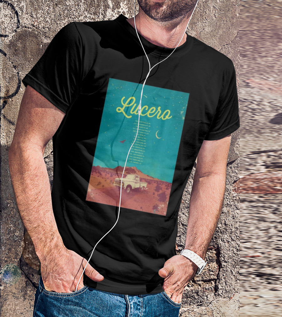 Lucero 2024 November Tour Schedule With Vintage Truck And Starry Desert Sky T-Shirt