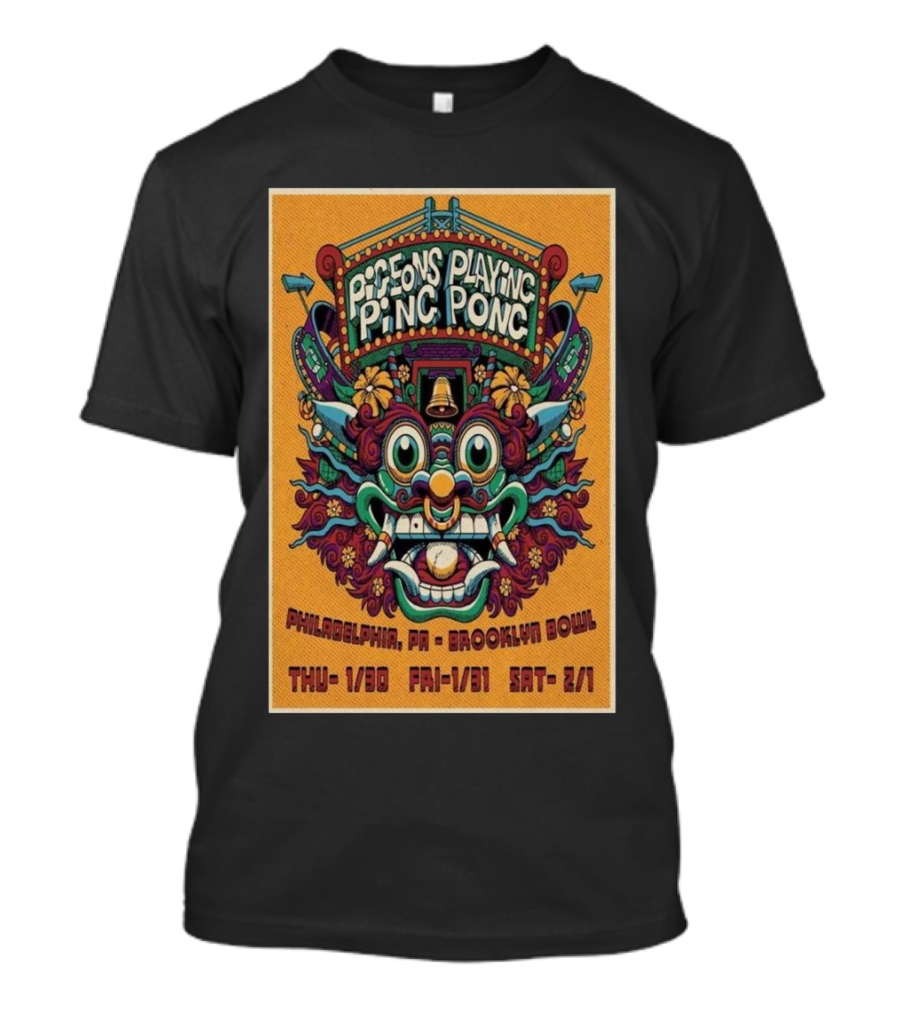 Pigeons Playing Ping Pong Brooklyn Bowl Philadelphia Jan 30-Feb 1 2025 Concert T-Shirt