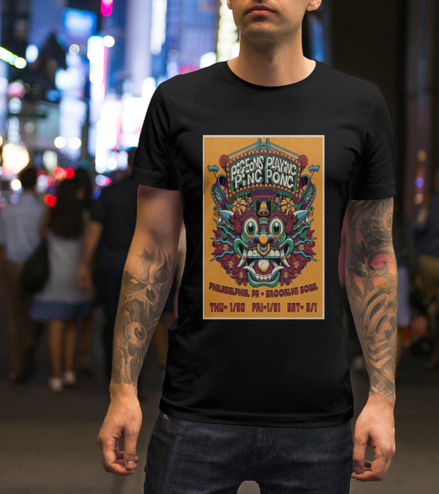 Pigeons Playing Ping Pong Brooklyn Bowl Philadelphia Jan 30-Feb 1 2025 Concert T-Shirt