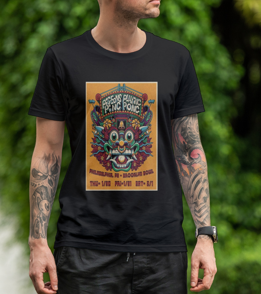 Pigeons Playing Ping Pong Brooklyn Bowl Philadelphia Jan 30-Feb 1 2025 Concert T-Shirt
