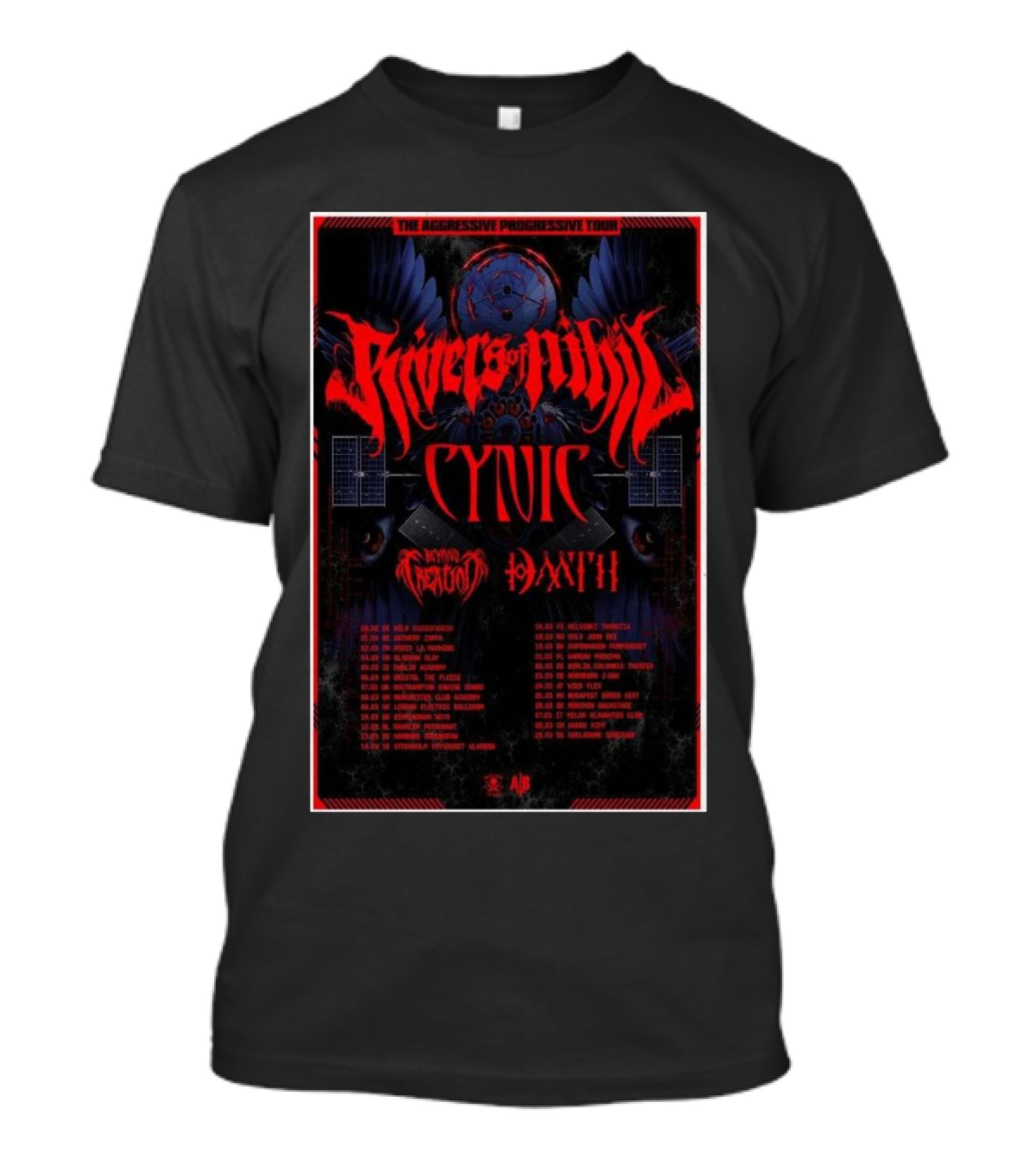 Rivers Of Nihil The Aggressive Progressive Tour EU UK 2025 Cynic Heaven's Creatures Dysrhythmia T-Shirt