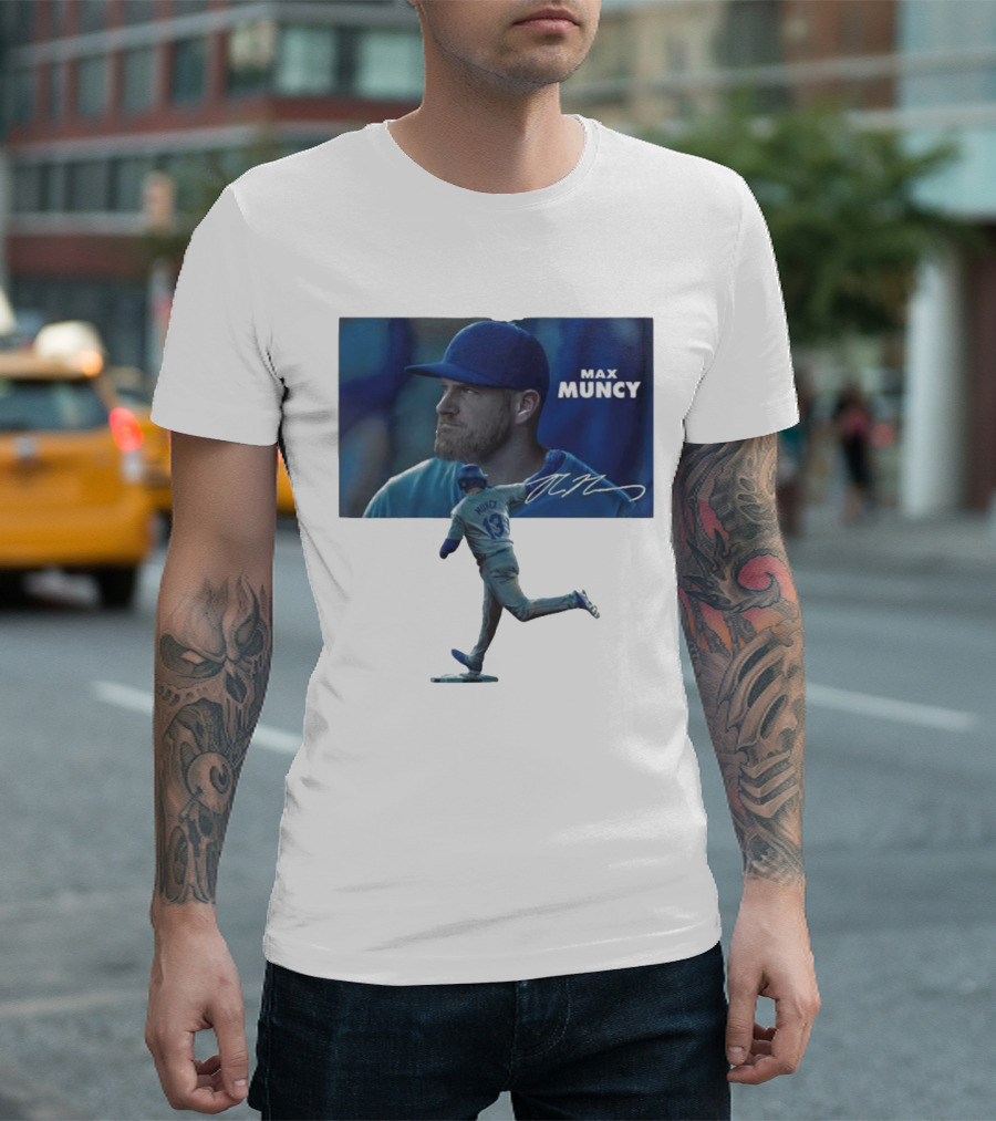 Max Muncy Baseball Figurine and Signature Photo T-Shirt