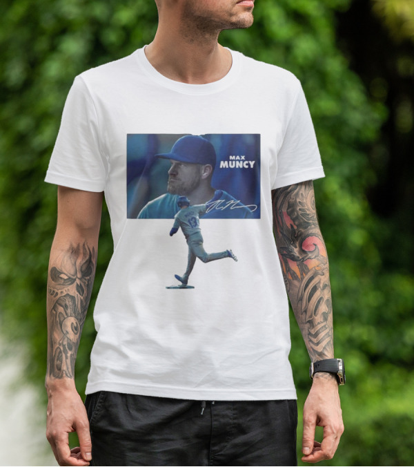Max Muncy Baseball Figurine And Signature Photo T-Shirt