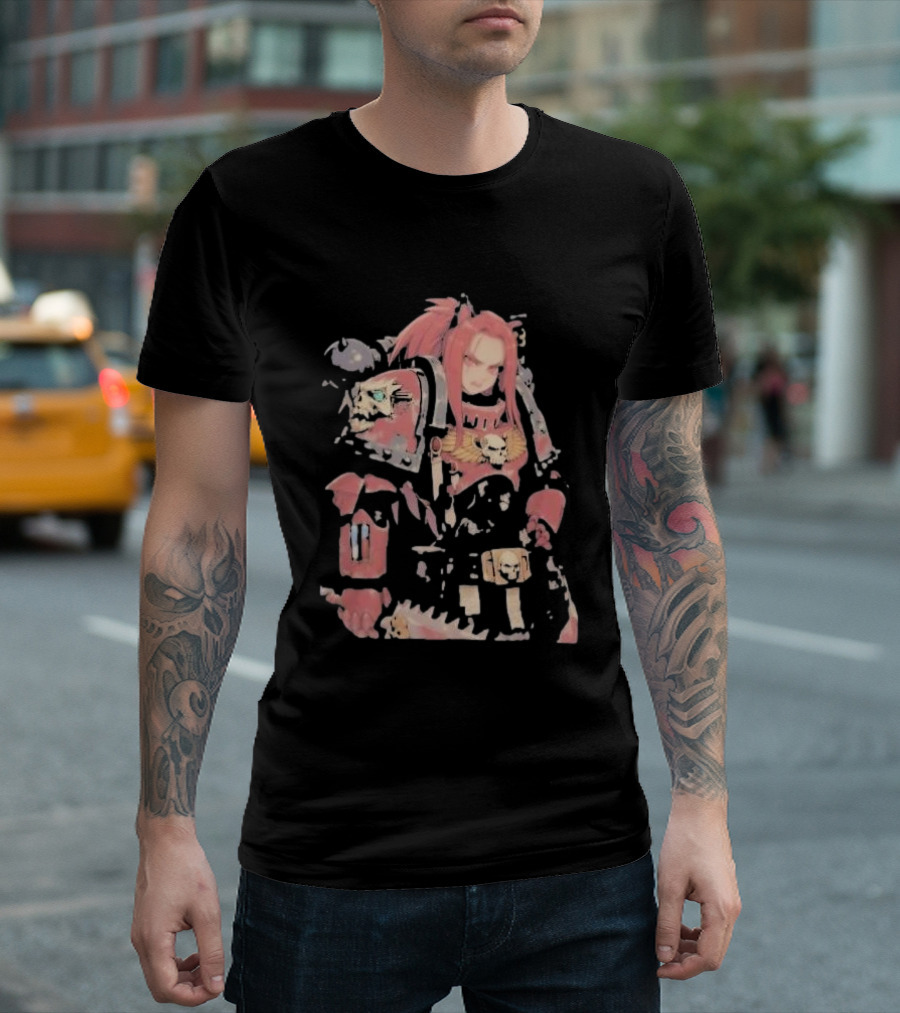 Female Space Marine Waifu Warrior with Skull Armor T-Shirt