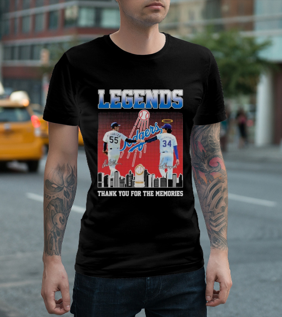 Legends Dodgers Orel Hershiser Fernando Valenzuela Thank You For The Memories T-Shirt