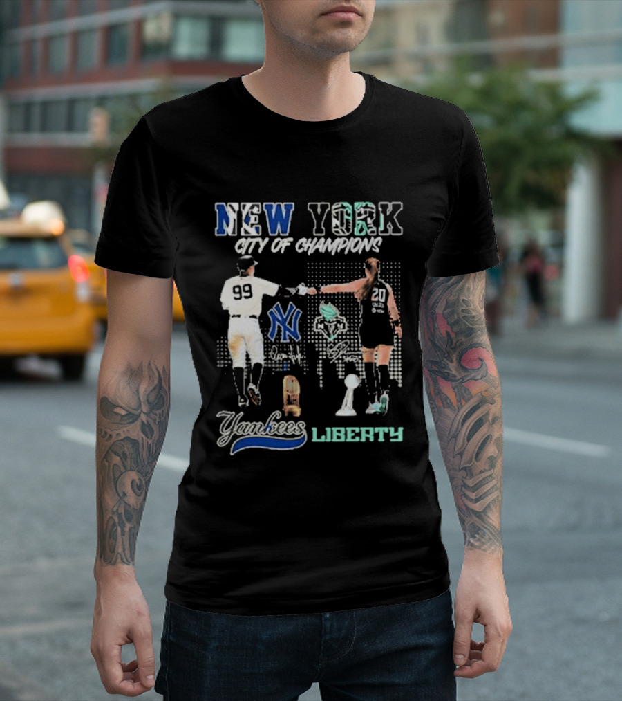 New York City of Champions Aaron Judge Yankees Sabrina Ionescu Liberty T-Shirt