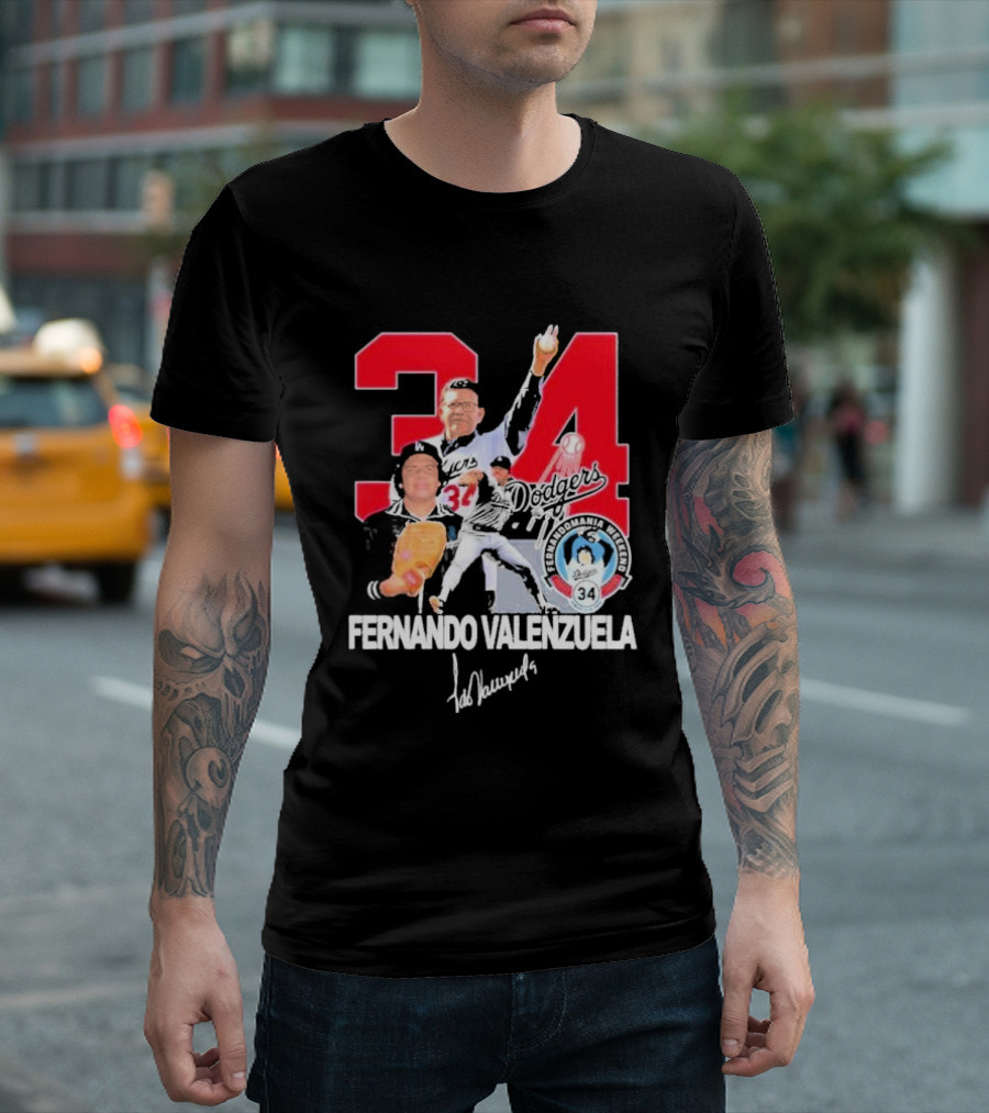 Fernando Valenzuela Dodgers 34 Legend Baseball Tecolomania Mexican 34 Signature T-Shirt