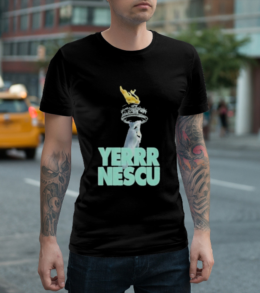 Sabrina Rocking The YERRR NESCU Statue of Liberty Torch Flame T-Shirt