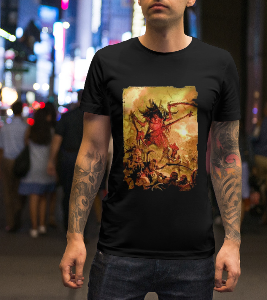 War Zone Octarius Rising Tide Black Tyranid Artwork Battle Scene T-Shirt