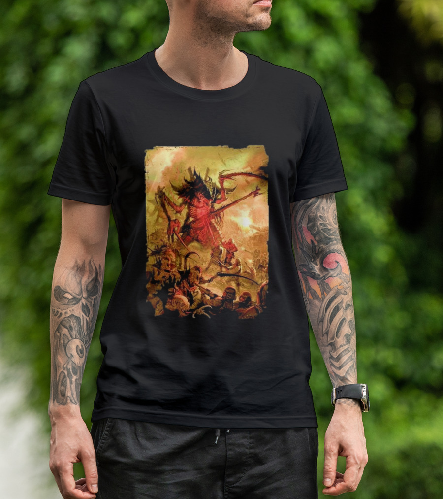 War Zone Octarius Rising Tide Black Tyranid Artwork Battle Scene T-Shirt