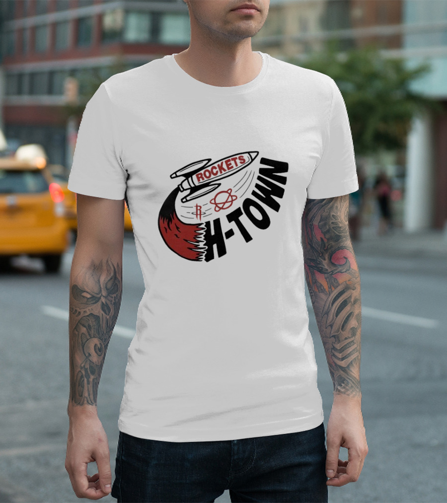 Houston Rockets H-Town Rocketship Orbit T-Shirt