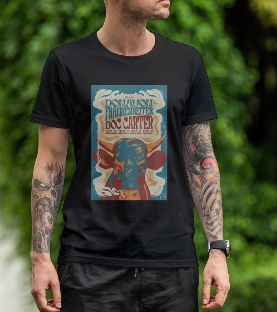Texas 2024 Donavon Frankenreiter Doc Carter Tour Nov 20-23 Poster Art With Bull T-Shirt