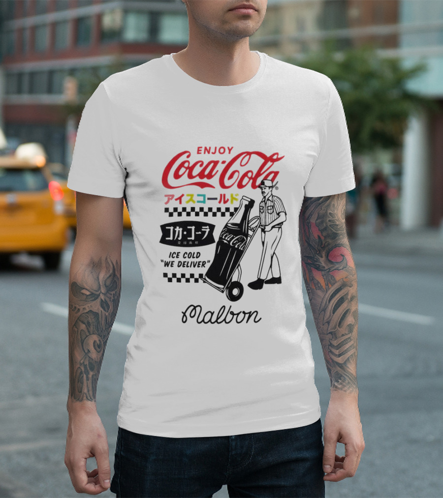 Enjoy Coca-Cola Ice Cold We Deliver Vintage Style Malbon Collaboration T-Shirt