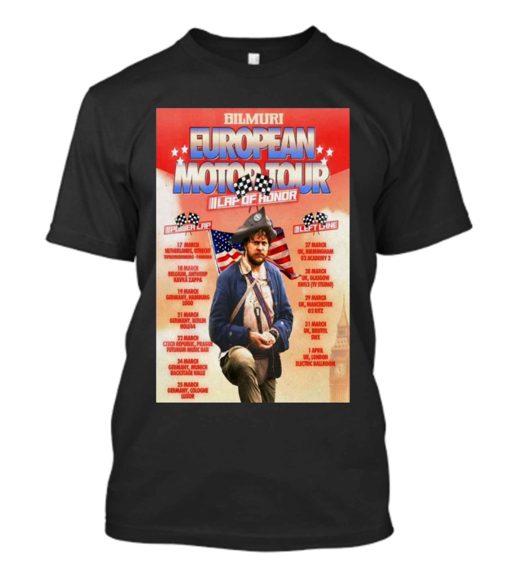 Bilmuri European Motor Tour 2025 Lap Of Honor Mar-Apr Checkered Flags And Historical T-Shirt