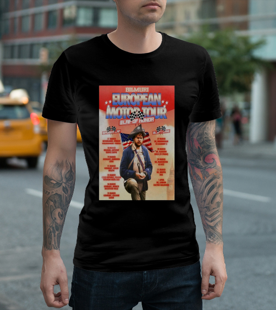 Bilmuri European Motor Tour 2025 Lap Of Honor Mar-Apr Checkered Flags And Historical T-Shirt