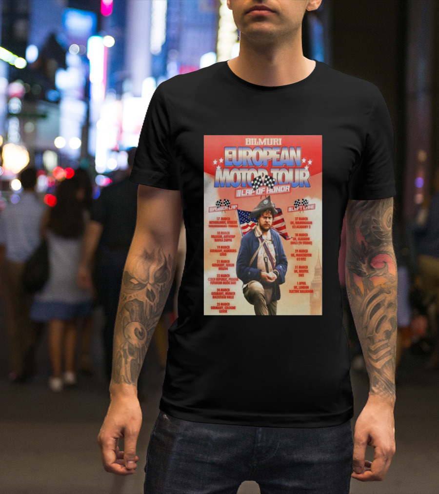 Bilmuri European Motor Tour 2025 Lap Of Honor Mar-Apr Checkered Flags And Historical T-Shirt