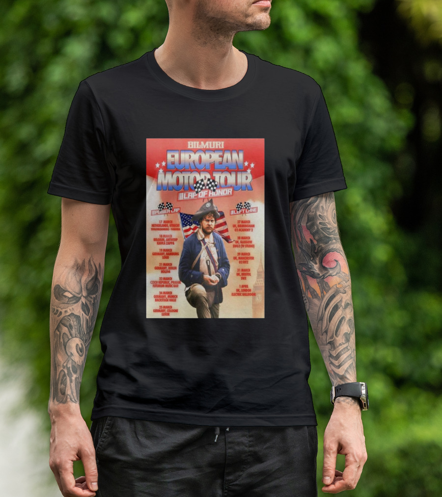 Bilmuri European Motor Tour 2025 Lap Of Honor Mar-Apr Checkered Flags And Historical T-Shirt