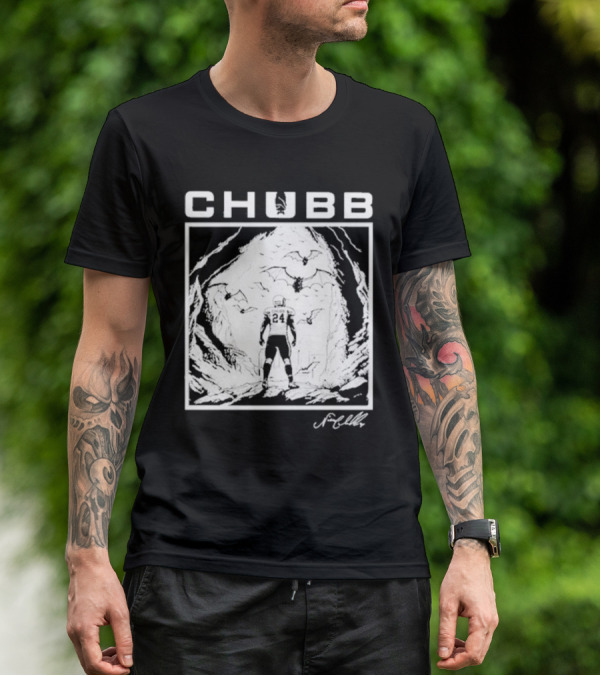 Chubb 24 Cleveland Football Bat Cave Fantasy Scene T-Shirt