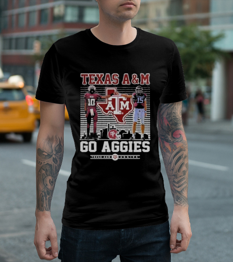 Texas A&M Aggies Football Players 10 and 15 Go Aggies Texas Map T-Shirt