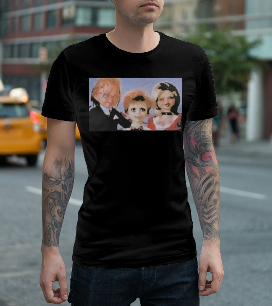 Chucky And Family Horror Characters In Distorted Family T-Shirt