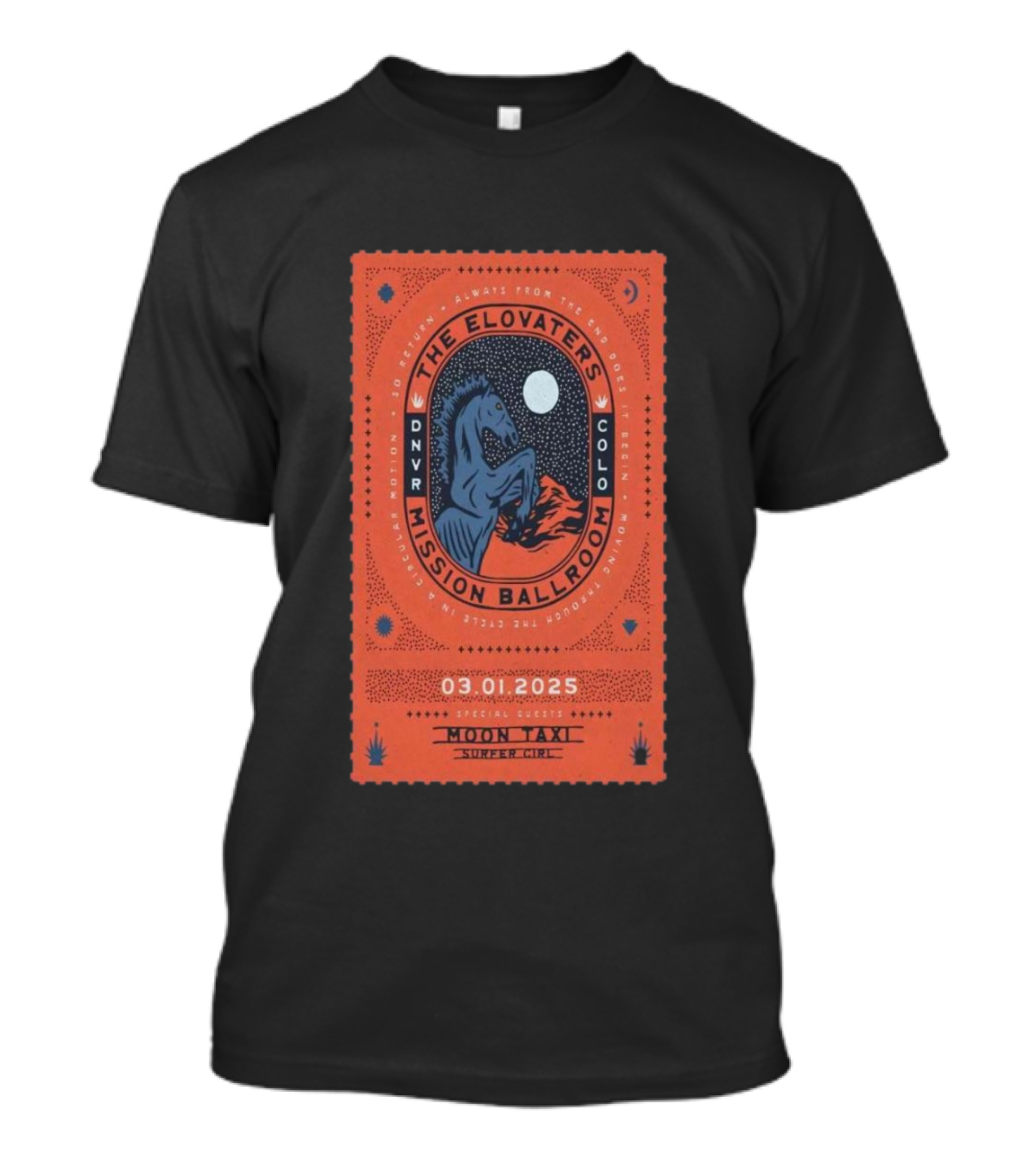 The Elovaters Mission Ballroom Denver CO Mar 01 2025 Event Special Guests Moon Taxi Super City T-Shirt