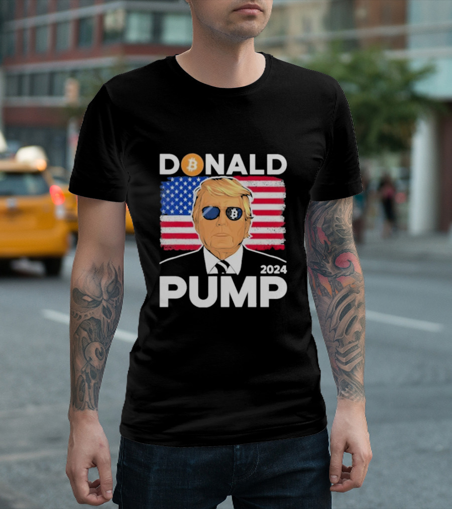 Donald Pump Bitcoin Trump 2024 Crypto American Flag T-Shirt