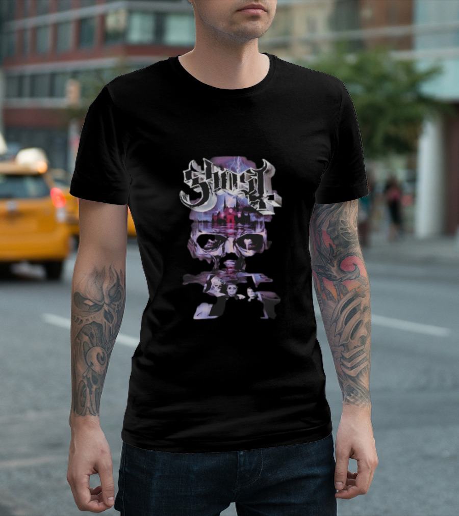 Ghost World Tour 2025 Skull Castle Lightning Purple Band Members T-Shirt