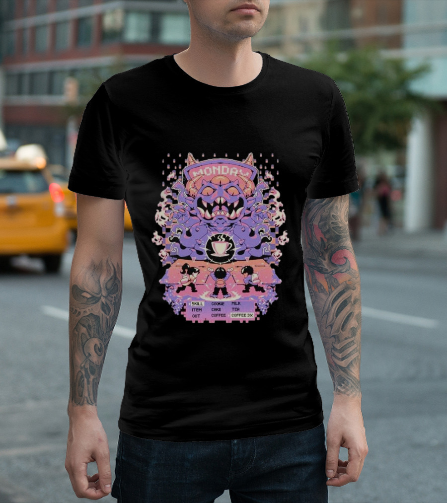 Monday Coffee Battle Monster Skill Cookie Milk Tea Coffee 3X T-Shirt