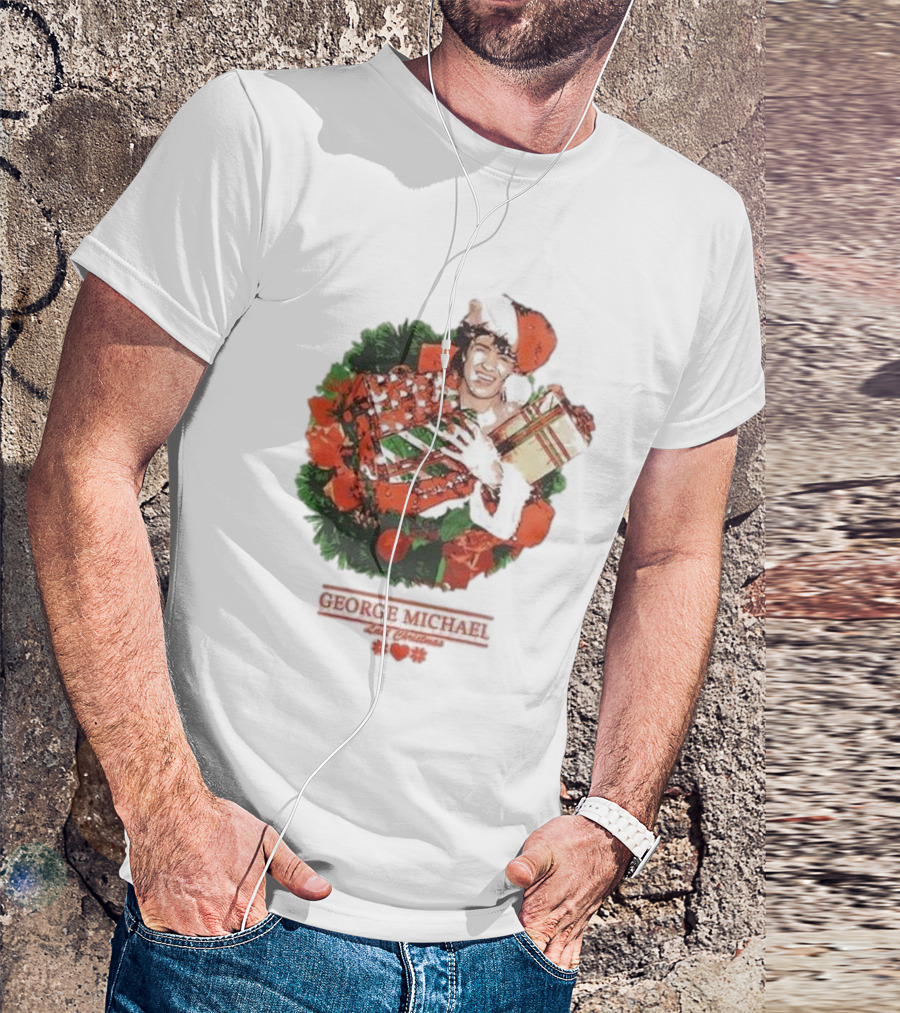GEORGE MICHAEL LAST CHRISTMAS SANTA HAT WREATH T-Shirt