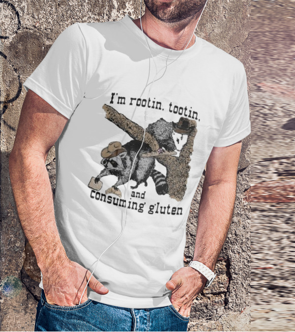 I'm Rootin Tootin Raccoon Duo Consuming Gluten In Cowboy Hats T-Shirt