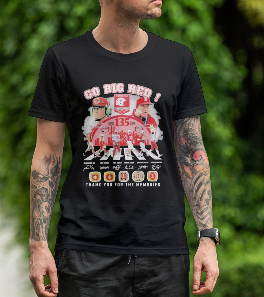 Go Big Red Nebraska Cornhuskers 135 Years 1890-2025 Thank You For The Memories T-Shirt