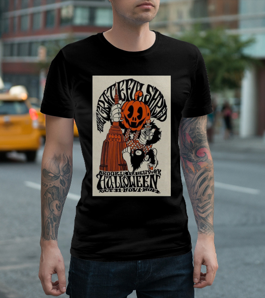 Grateful Shred Brooklyn Bowl New York Halloween Oct 31-Nov 1 2024 Pumpkin King Kong Empire State Building T-Shirt