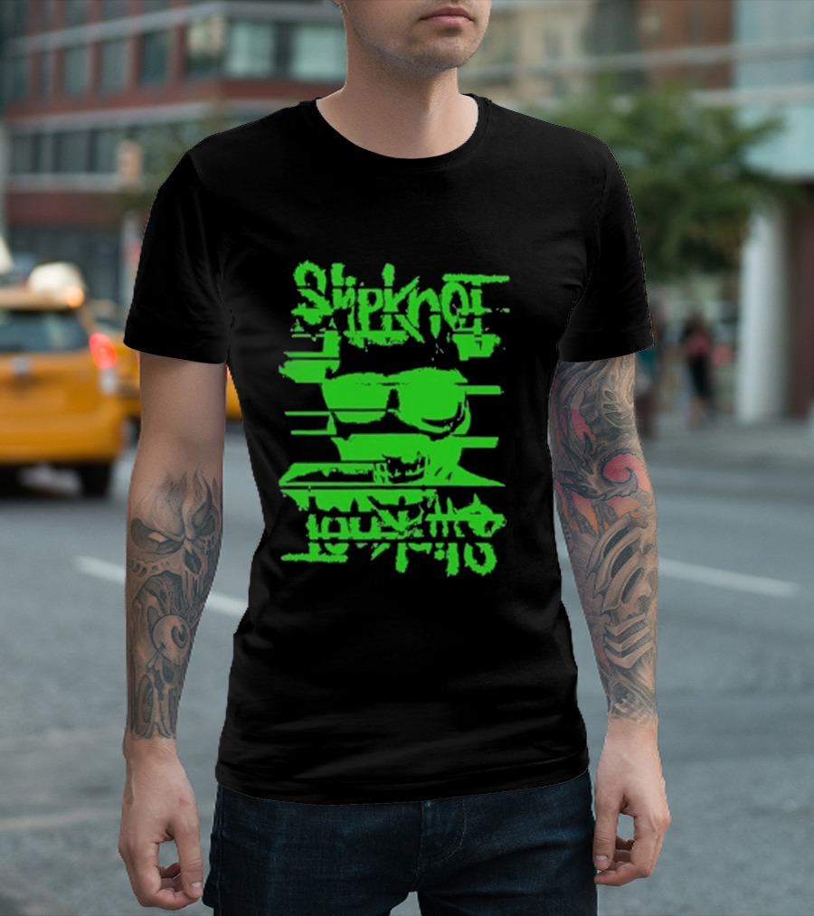 Slipknot The Thick Glitch Skull Neon Green T-Shirt