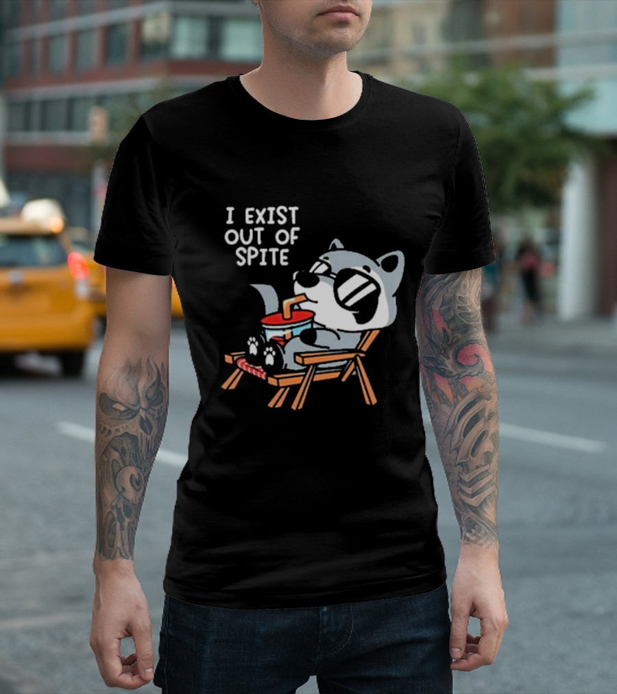I Exist Out of Spite Relaxing Raccoon with Sunglasses T-Shirt