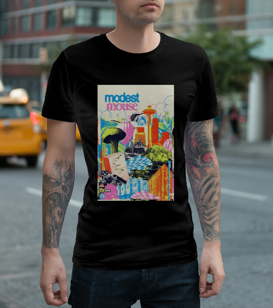 Modest Mouse Seattle WA 2024 Space Needle Colorful Collage T-Shirt