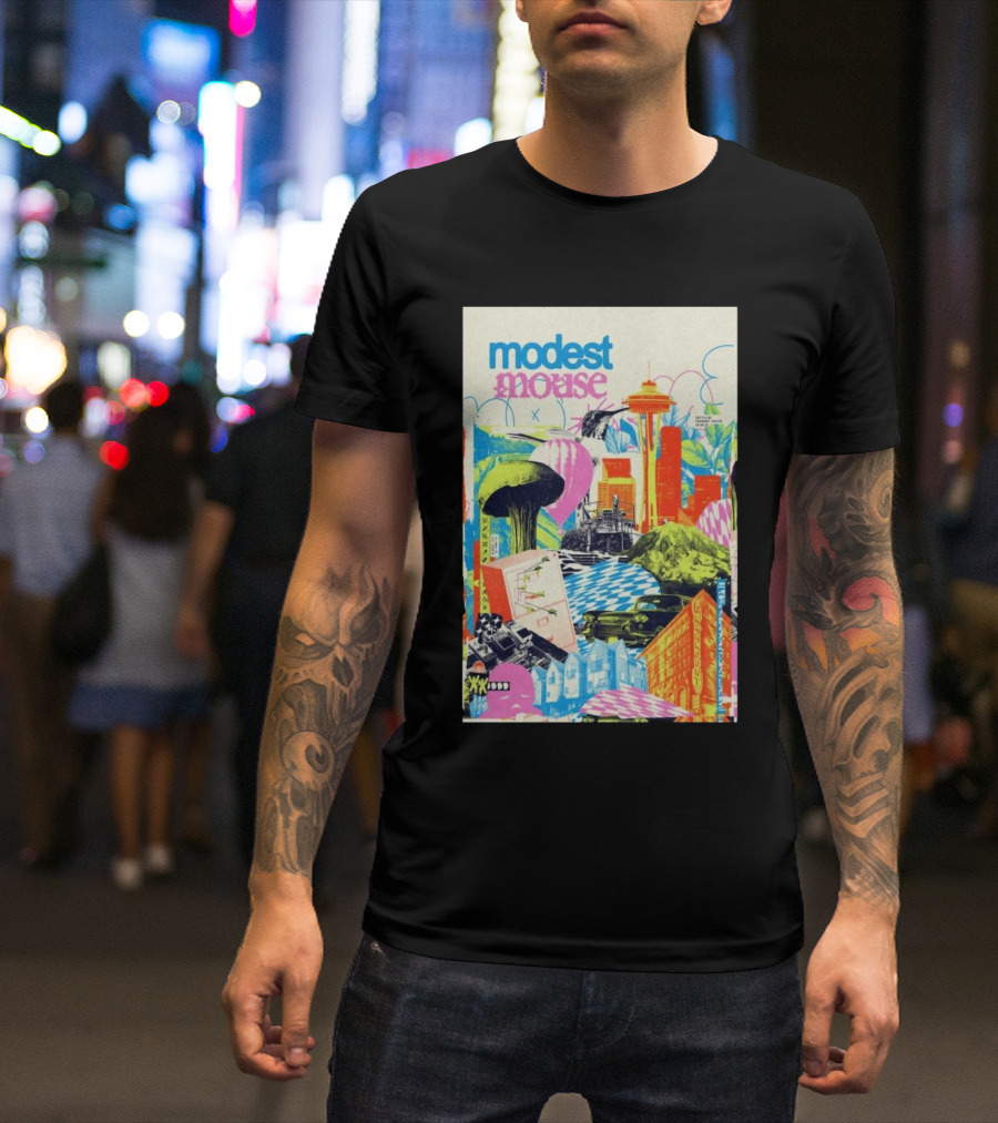 Modest Mouse Seattle WA 2024 Space Needle Colorful Collage T-Shirt
