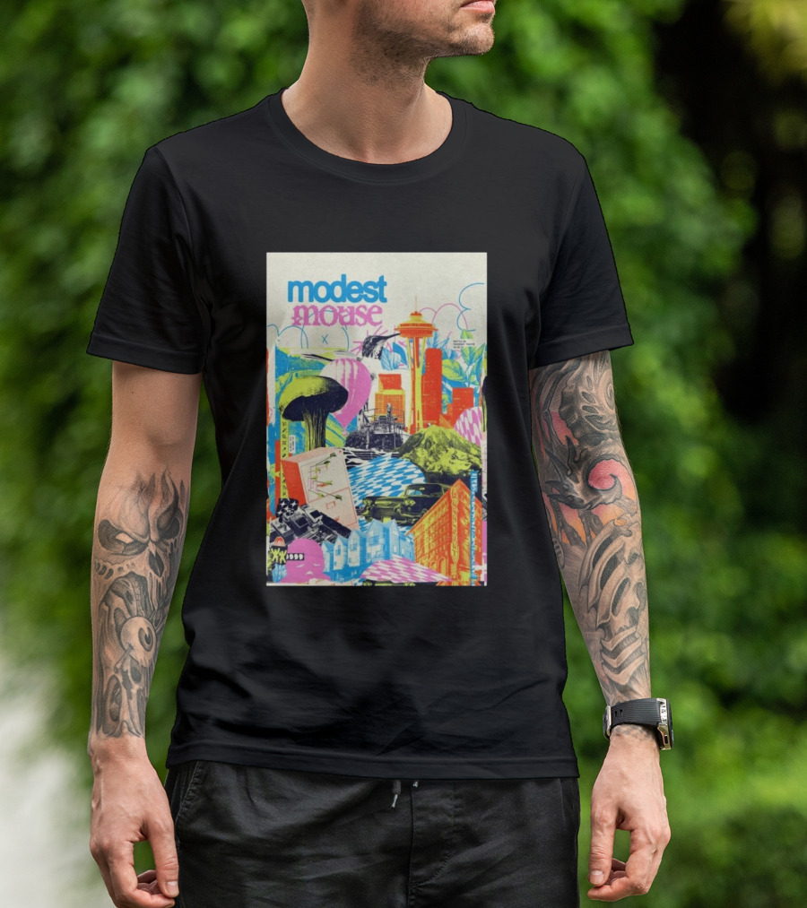 Modest Mouse Seattle WA 2024 Space Needle Colorful Collage T-Shirt