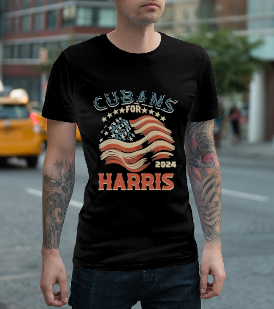 Cubans For Harris 2024 American Flag Stars Stripes T-Shirt