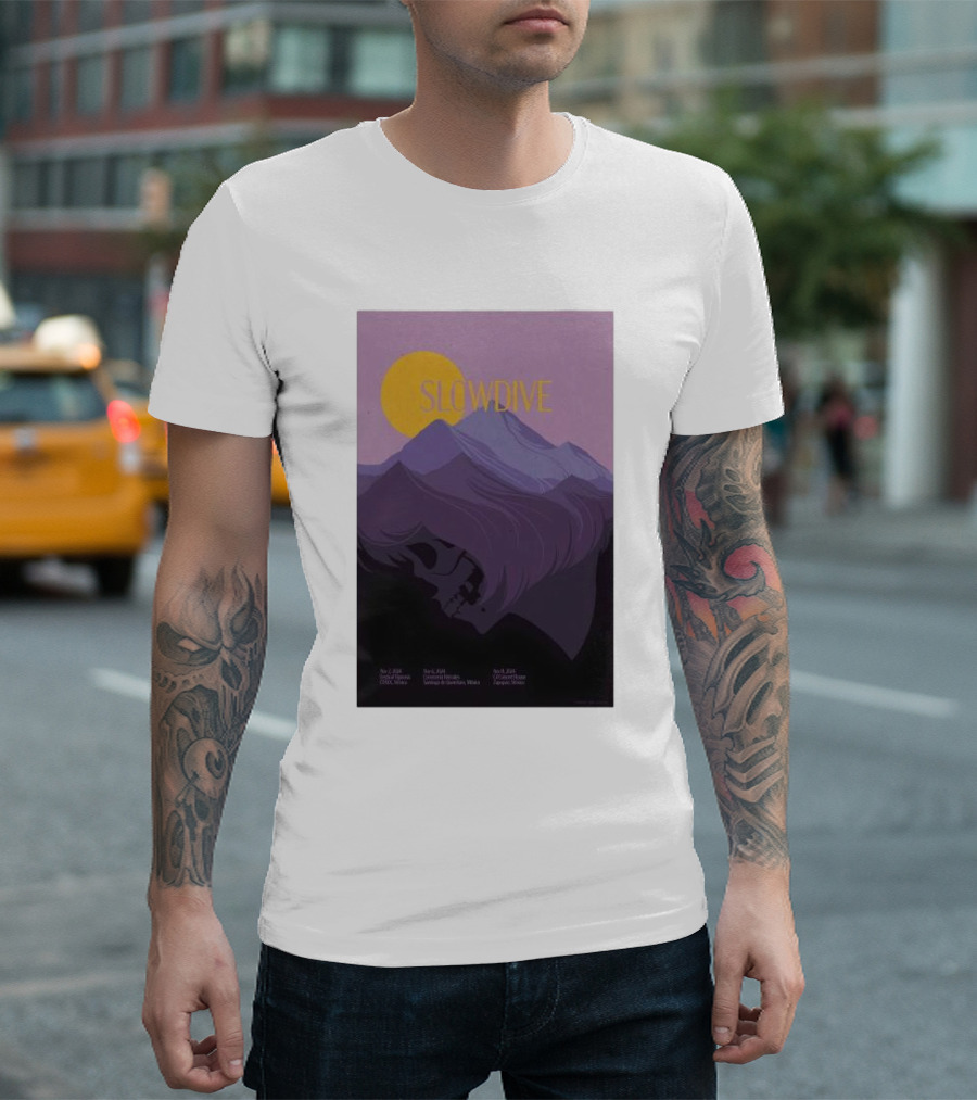 Slowdive Nov 02 2024 San Miguel Ajusco Mexico Tour Purple Mountain Skull T-Shirt