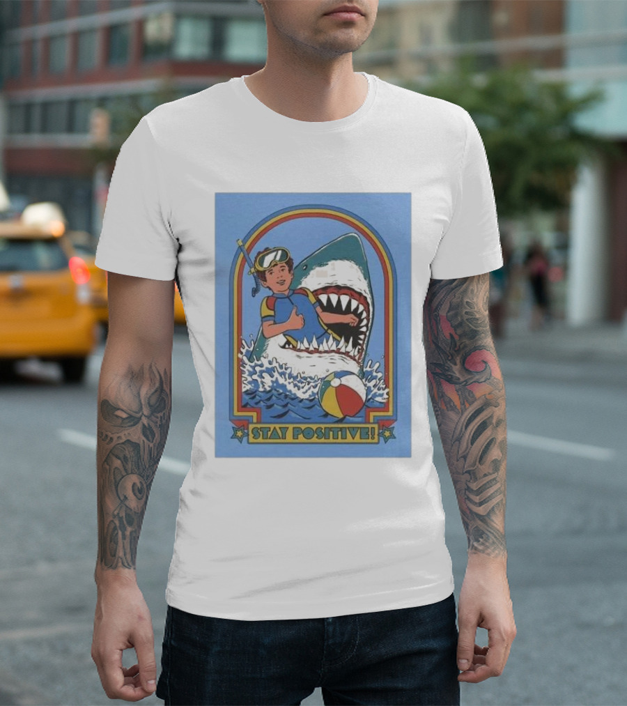 Stay Positive Shark Attack 80s Vintage Snorkeling Adventure T-Shirt
