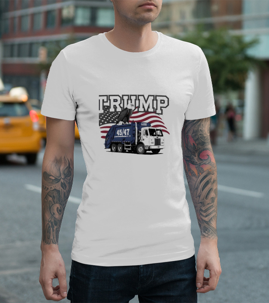 Trump 45/47 Garbage Truck Eagle American Flag MAGA T-Shirt