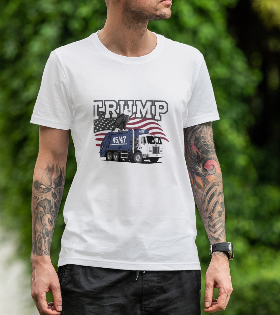 Trump 45/47 Garbage Truck Eagle American Flag MAGA T-Shirt